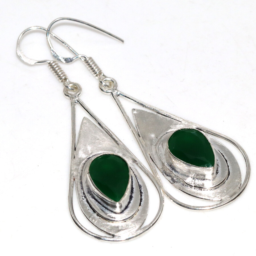 Green Onyx 925 Silver Plated Gemstone Earrings 2.2