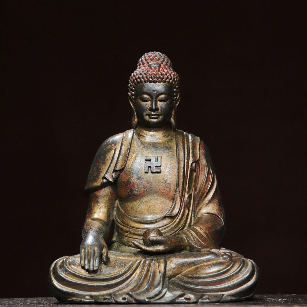 8.7-inch Antique Tibetan Buddhism Gilt Bronze Amitabha Buddha Temple Statue