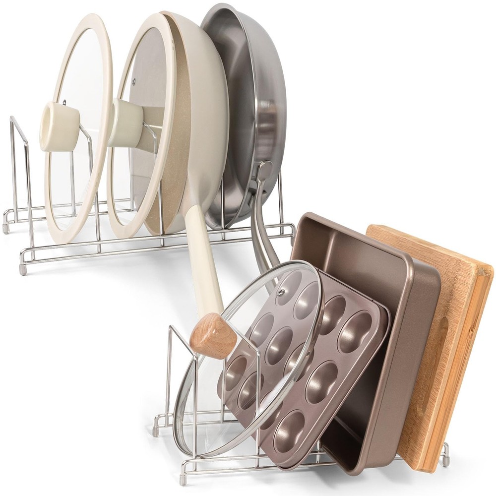 304 Stainless Steel Pot Lid Holder and Cutting Board Organizer 2-Pack for Kitchen Storage  