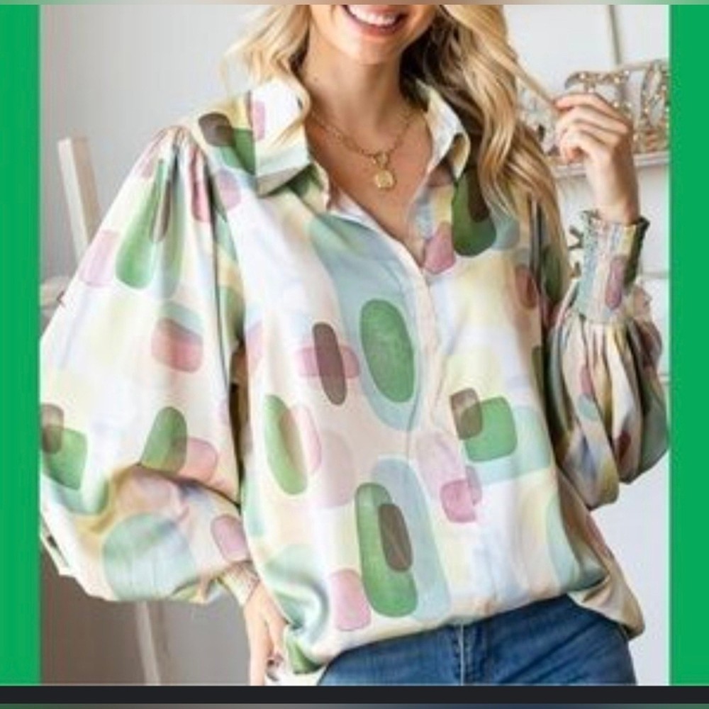 Mauve Pink Abstract Satin Blouse with Love Design - Size L  -image