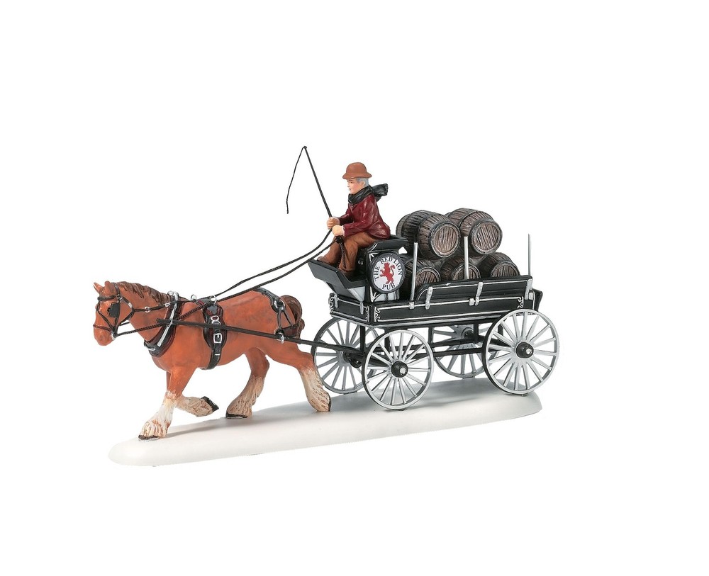 Metal, Porcelain Dickens' Village Red Lion Pub Beer Wagon Miniature Lit Building