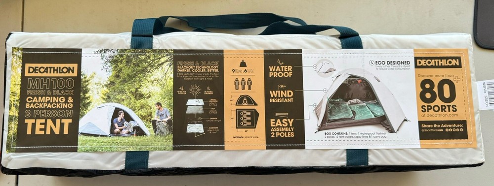 Decathlon MH100 Fresh & Black Camping/Backpacking 3 Person Tent New