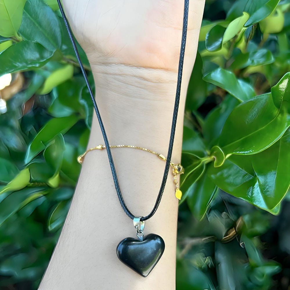 Black Tourmaline Pendant, Black Tourmaline Necklace, Gemstone, Heart Pendant