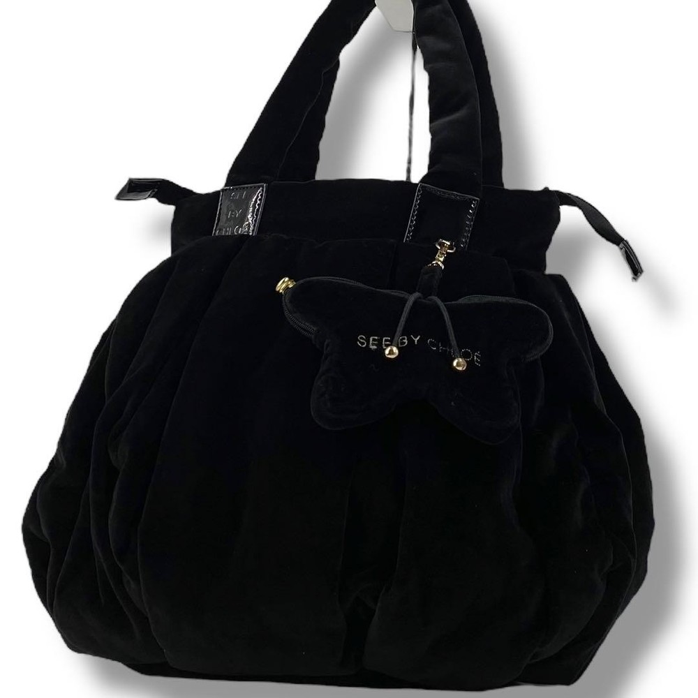 SEE BY CHLOE Black Velour Large Tote Bag Authentic Handbag