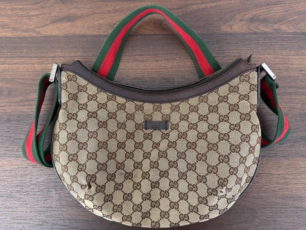 GUCCI GG Monogram Canvas Shoulder Bag in Brown