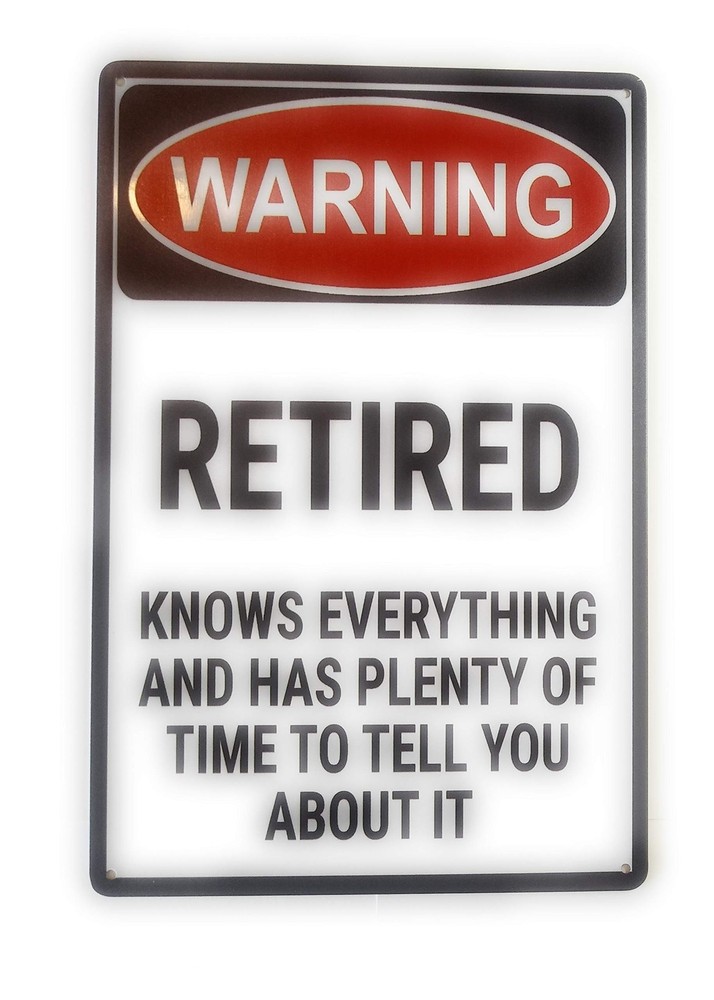 Warning Retired Metal Tin Sign Man Cave, Kitchen Sign, Vintage Sign, Home Dec...