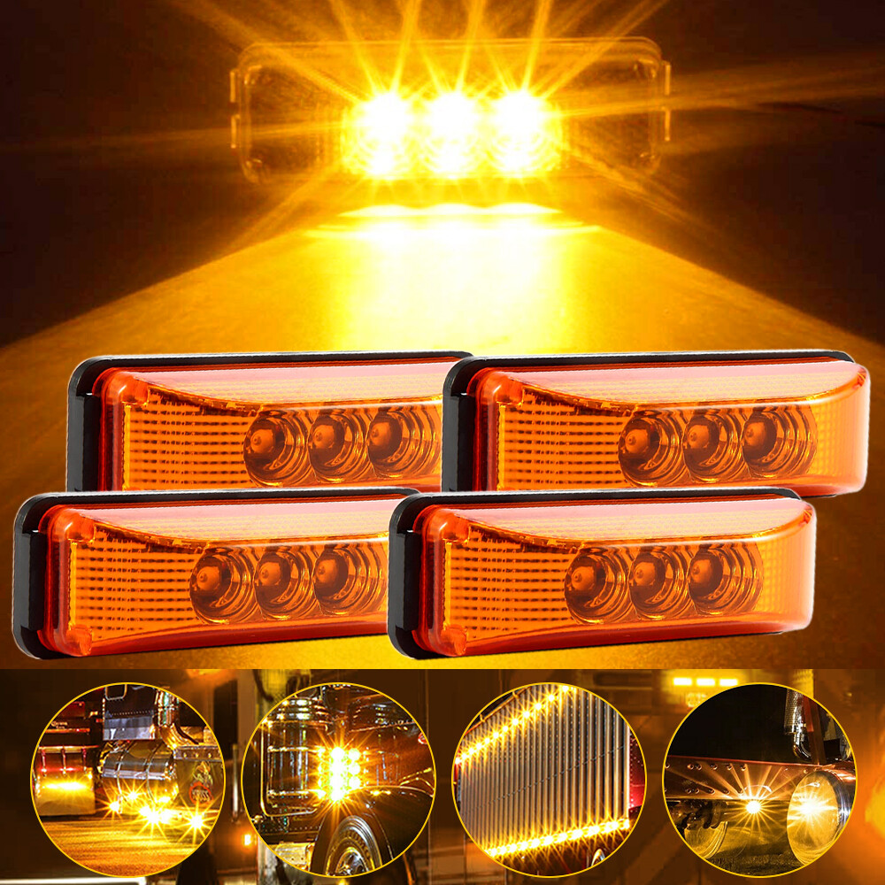 4x Amber 3LED Side Marker Light RV Trailer Truck Clearance Light Lamp Waterproof
