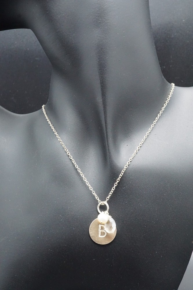 Signed LOTUS Sterling Silver letter B Charm choker Necklace