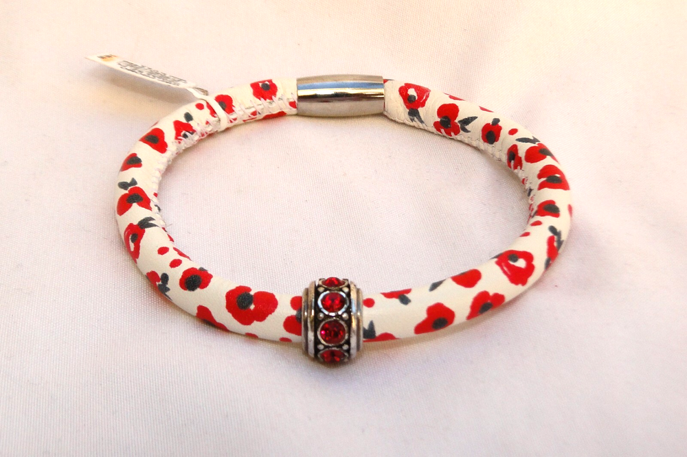 Brighton Woodstock Field of Poppies Leather Bracelet & Glam Red Crystal Bead