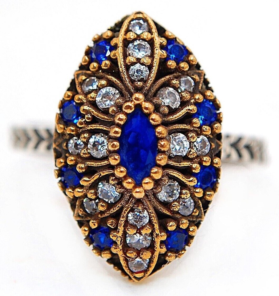 1CT Treated Sapphire 925 Sterling Silver Ottoman Empire Ring Size 7.5