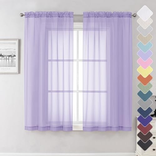 Lavender Light Filtering Sheer Curtains 63 Inch Long 2 Panels Solid Color