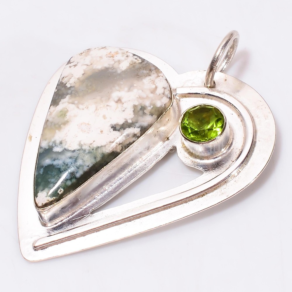 Cyber Monday Sale 925 Silver Pear Moss Agate Stone Peridot Elegant Wife Pendant-image