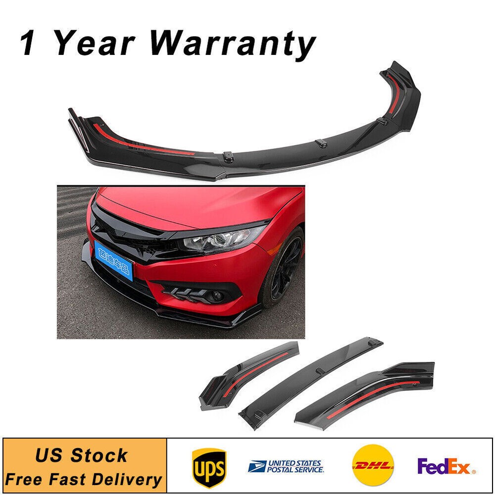 2016-2020 Honda Civic 3PCS Front Bumper Lip Spoiler Body Kit US STORE  