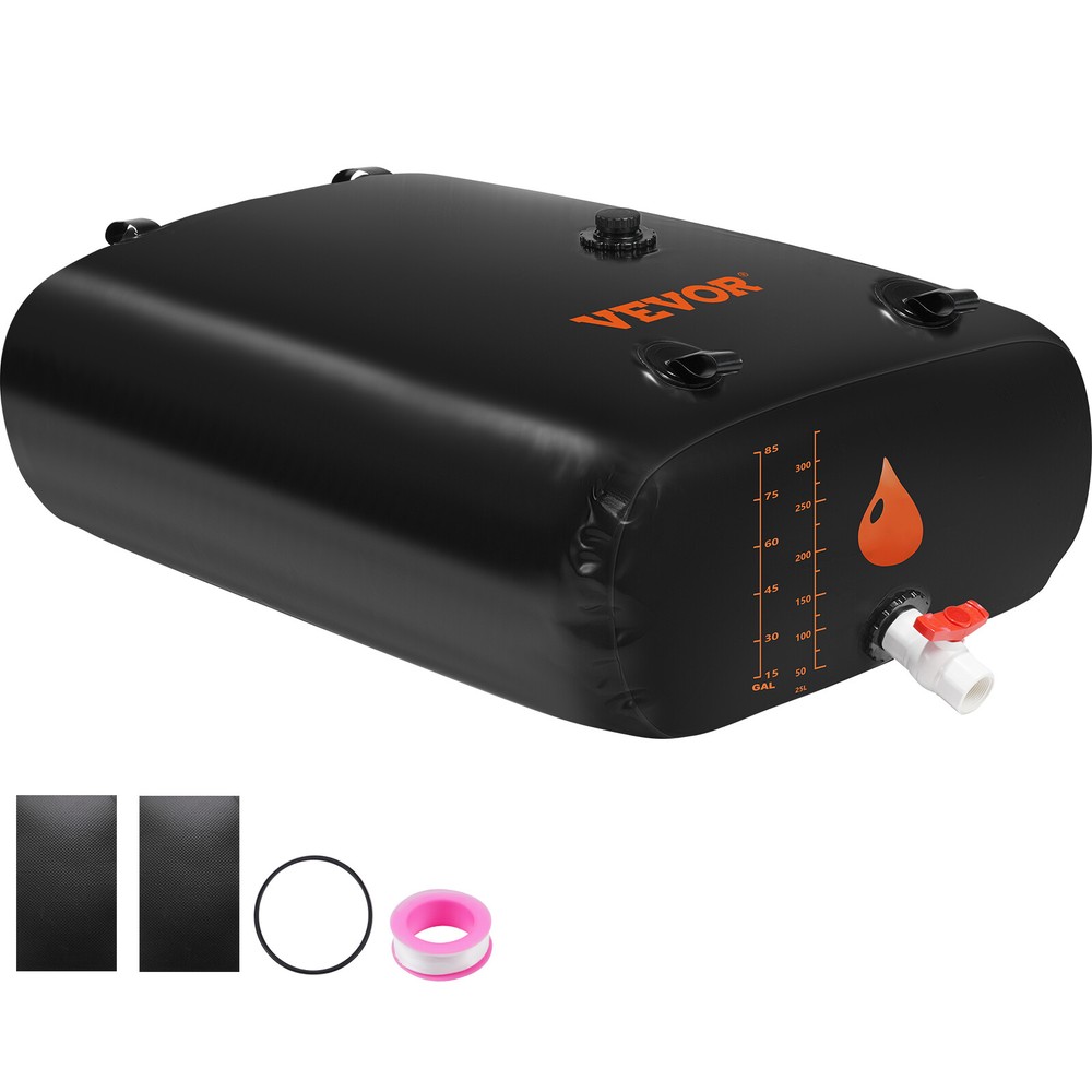 Water Tank Bladder Portable Rainwater Bag 87 Gal PVC Collapsible Black