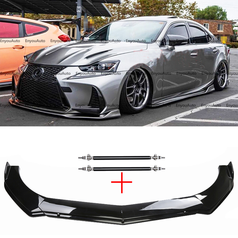 Lexus RC-F RC300 RC350 Front Bumper Lip Spoiler Splitter with Strut Rods in Black