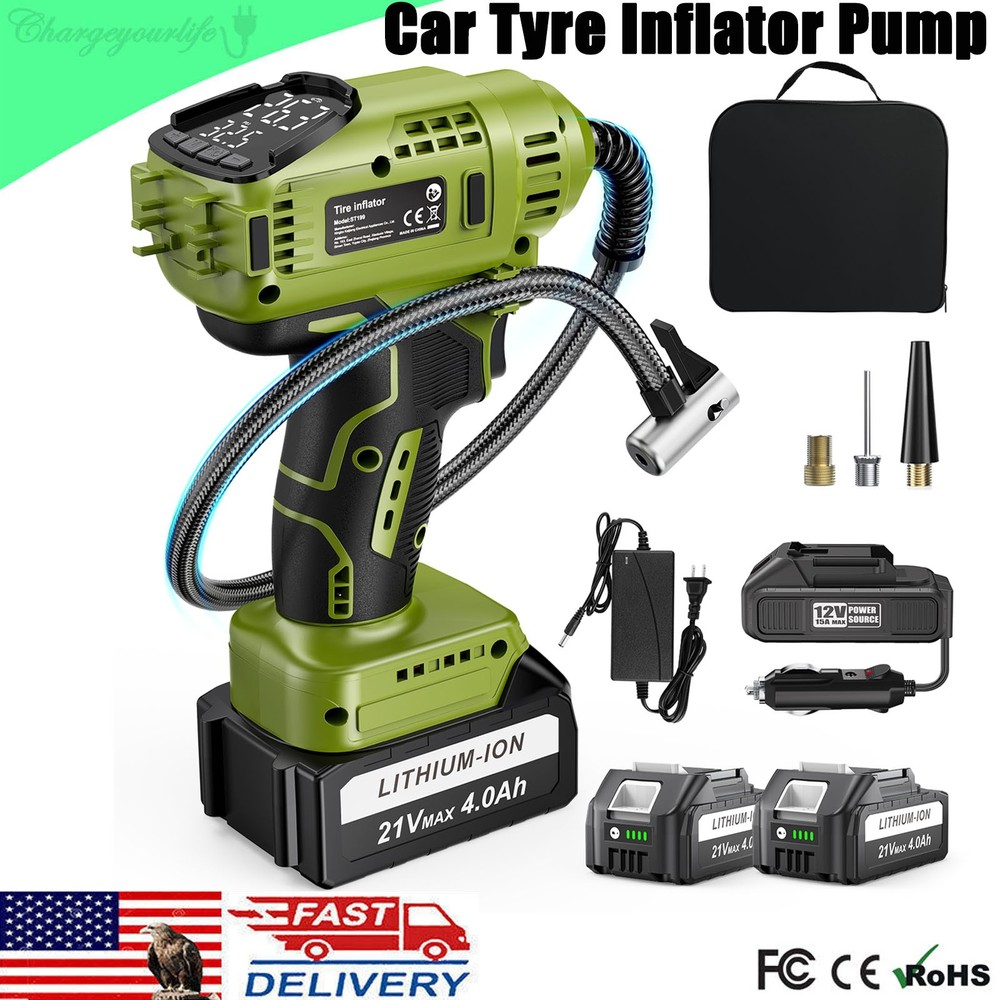 Tire Inflator Air Compressor Cordless Car Tire Pump w/21V Rechargeable Battery