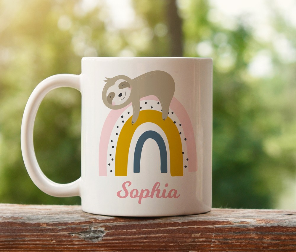 Personalised Rainbow Mug Personalised Sloth Mug Sloth Cup Rainbow Cup Gift For