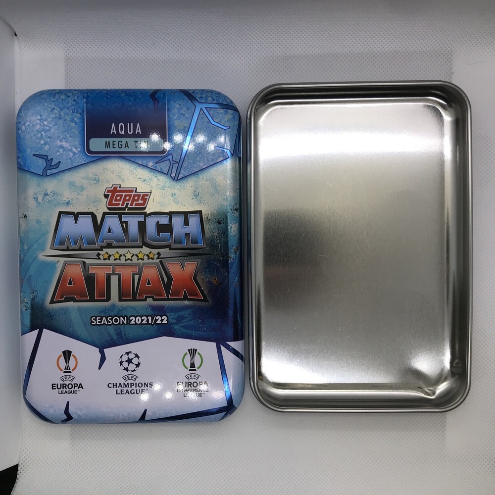 EMPTY TIN / BOX - 2021-22 Topps  Match Attax Soccer Aqua - Dented