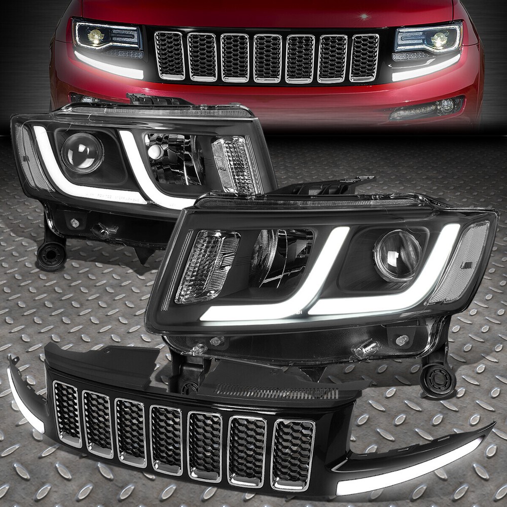[LED DRL]FOR 14-16 JEEP GRAND CHEROKEE PROJECTOR HEADLIGHT LAMPS W/BUMPER GRILLE