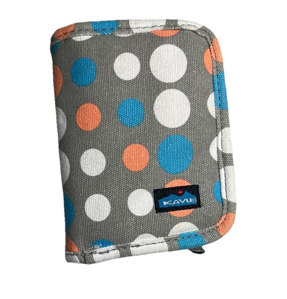 KAVU Zippt Multicolor Polka Dot Wallet With Zip Out Coin Bag And Key Loop Blue