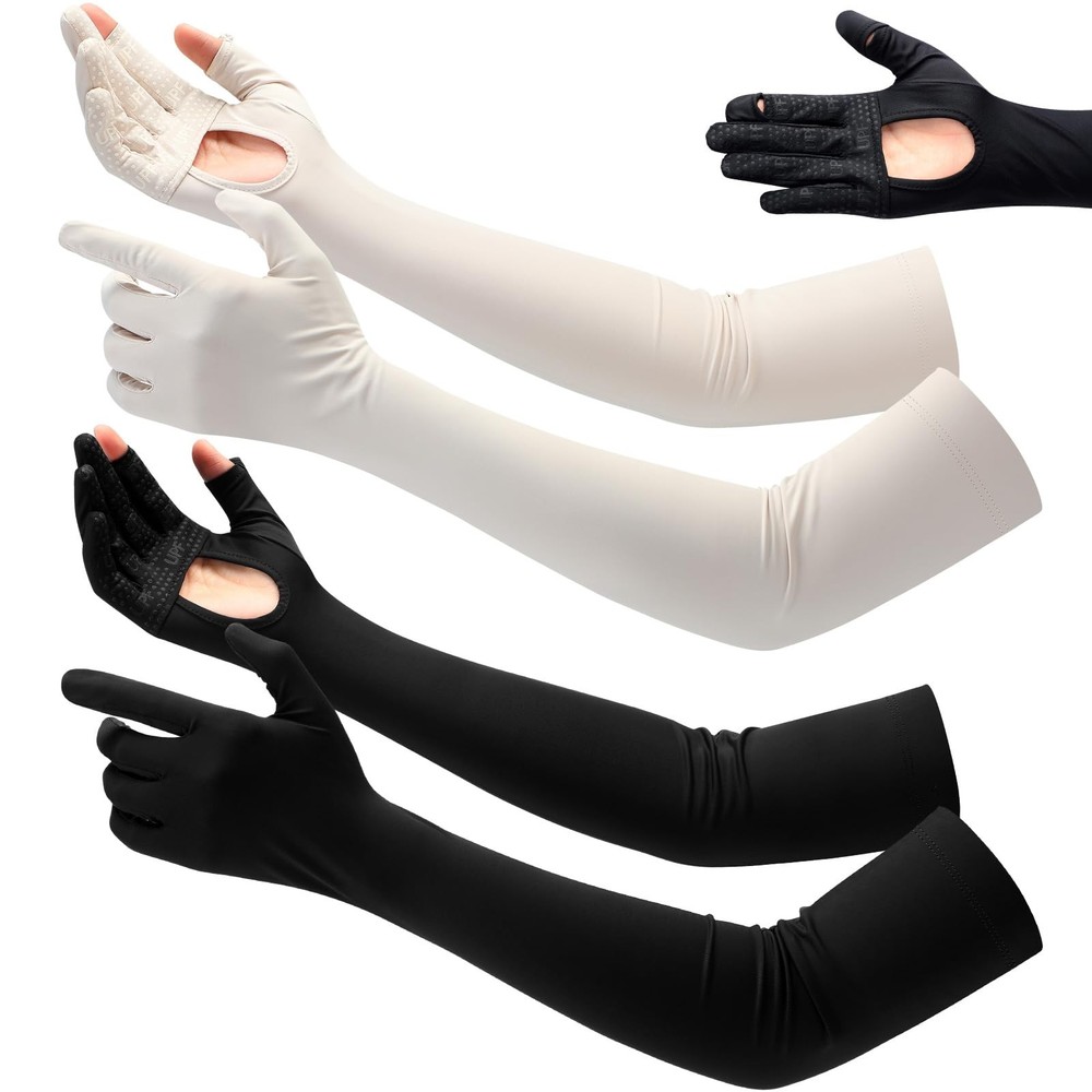 Yahenda 2 Pairs Women UV Long Sun Protection Driving One Size, Black, White