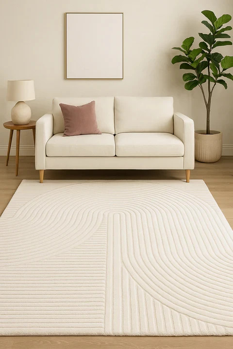 Hand-Tufted Wool Ivory Handmade Carpet Area Rug for Living Room Bedroom