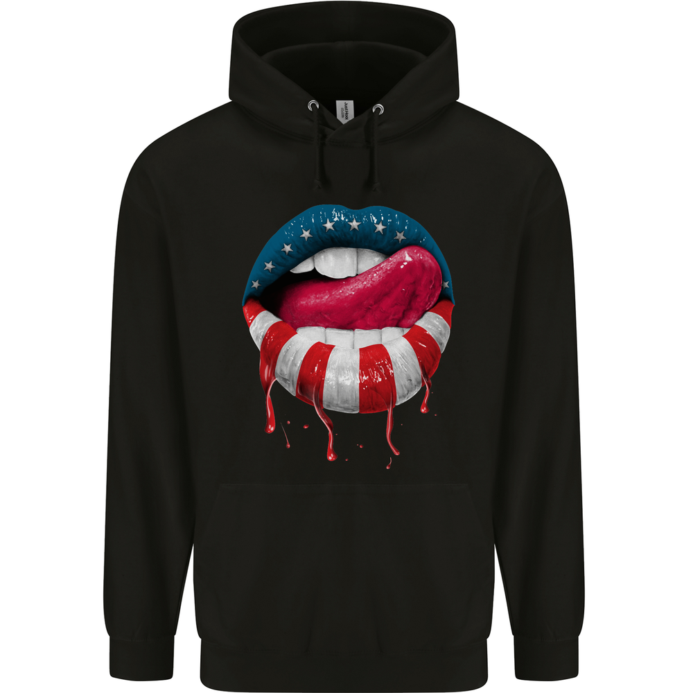 Sexy USA Flag Lips America July 4th Mens 80% Cotton Hoodie