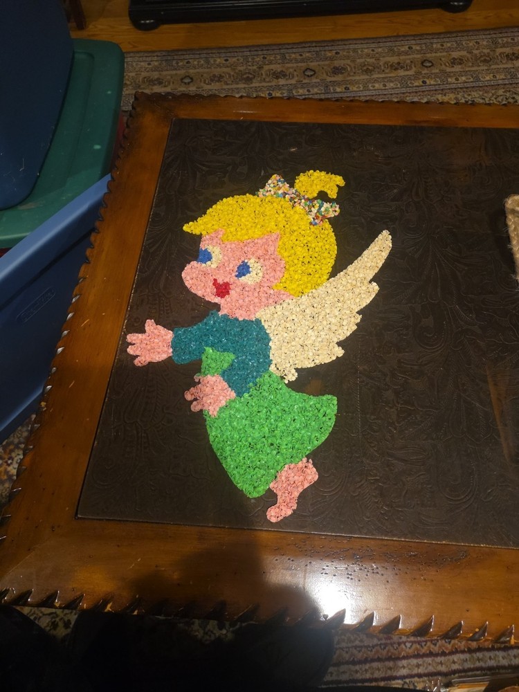 Vintage Melted Plastic Popcorn Angel Wall Window Christmas Retro Decor Green 20