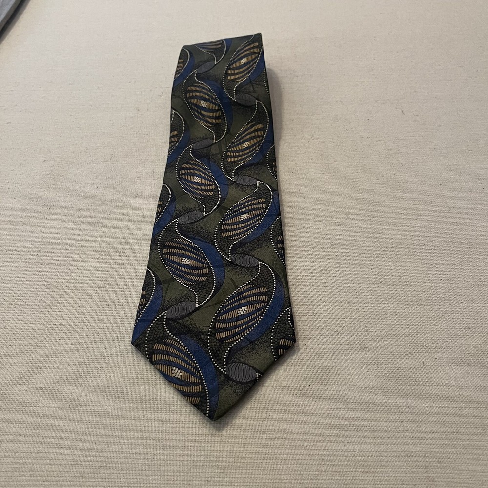 Vintage Milano Uomo Mens Silk Tie Green Blue Gold Italian Import