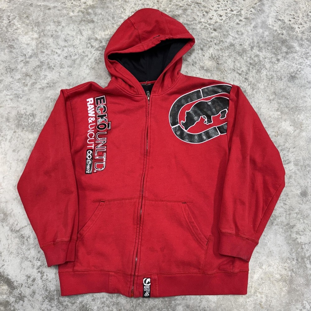 Ecko Unltd Hoodie Mens 2XL Red Full Zip y2k skater grunge 90s hip hop gothic