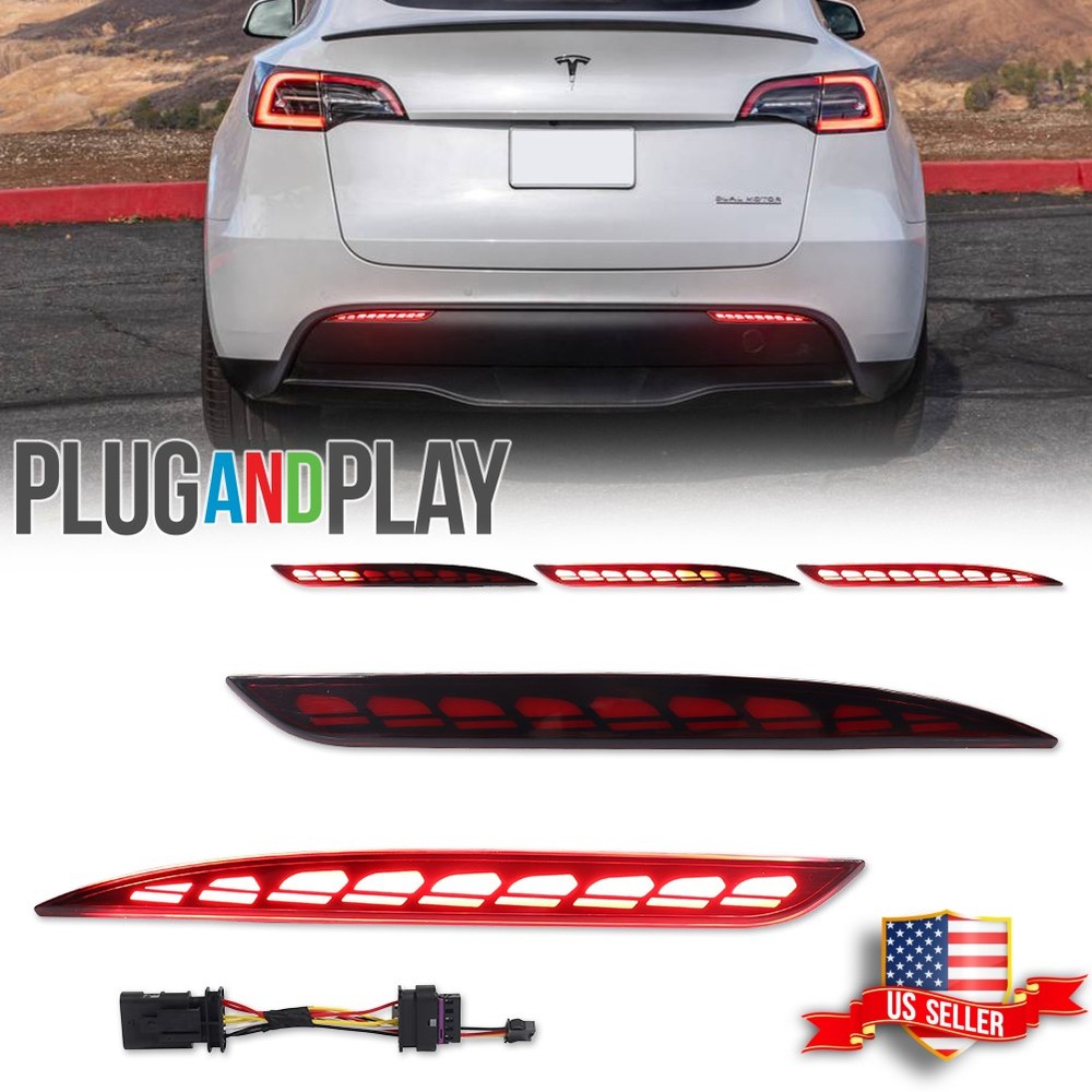 2X Red LED Tail Brake Signal Bumper Reflector Lights For 2021-2024 Tesla Model Y