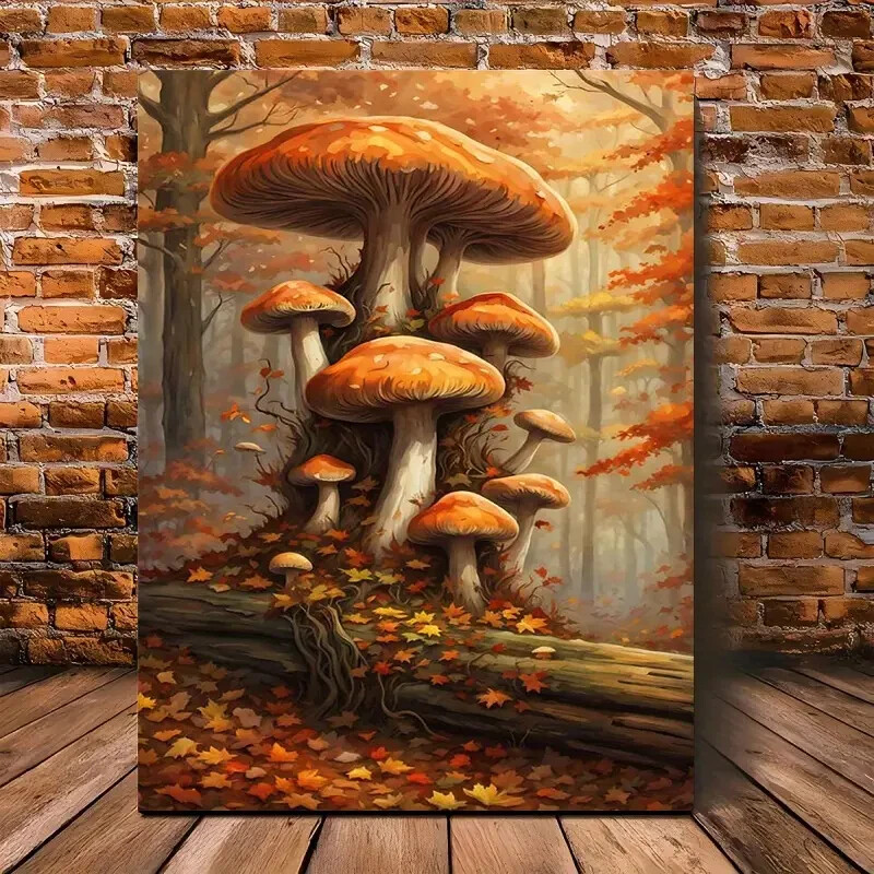 Vintage Mushroom Fall Wall Art  Canvas Unframed/Framed