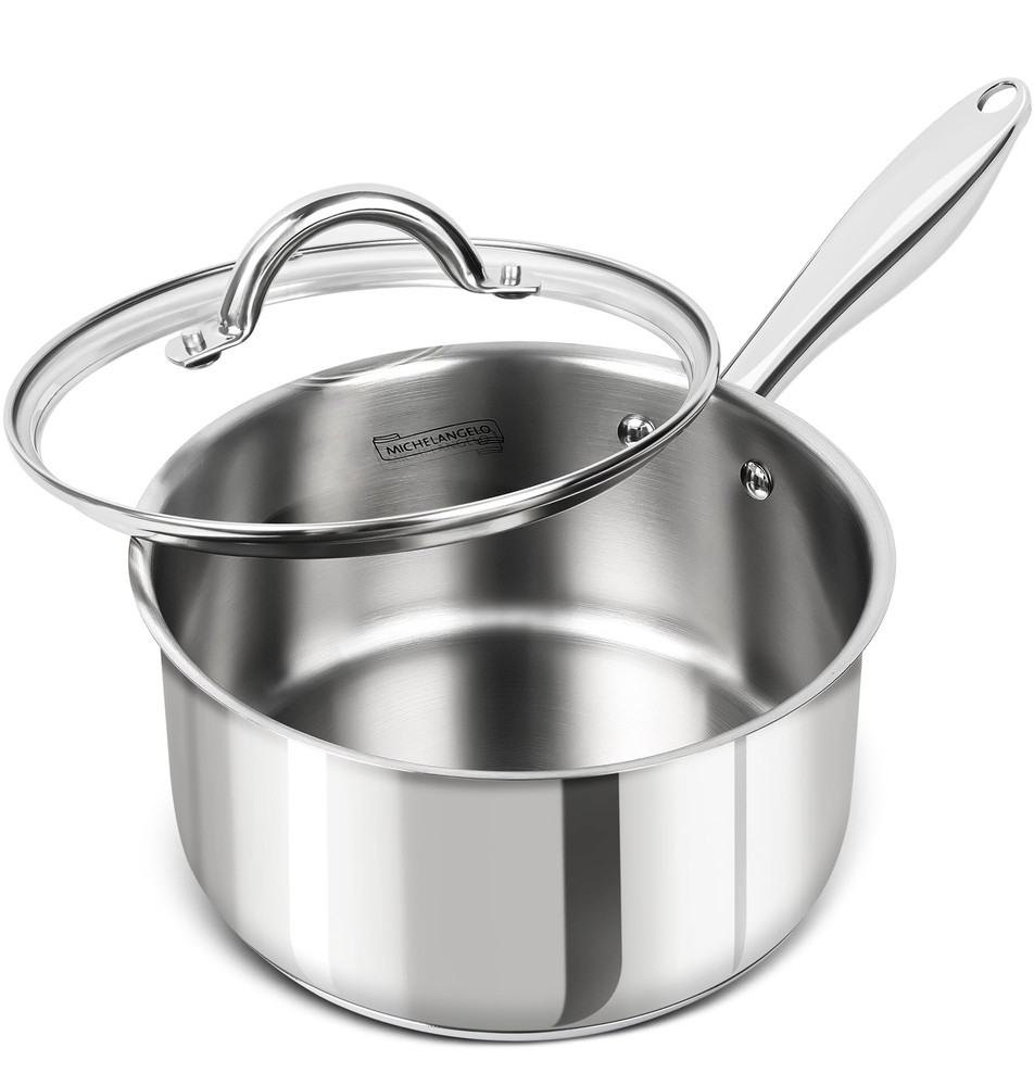 3 Quart Saucepan with Lid, 18/10 Stainless Steel Sauce Pan with Tri-Ply Botto...