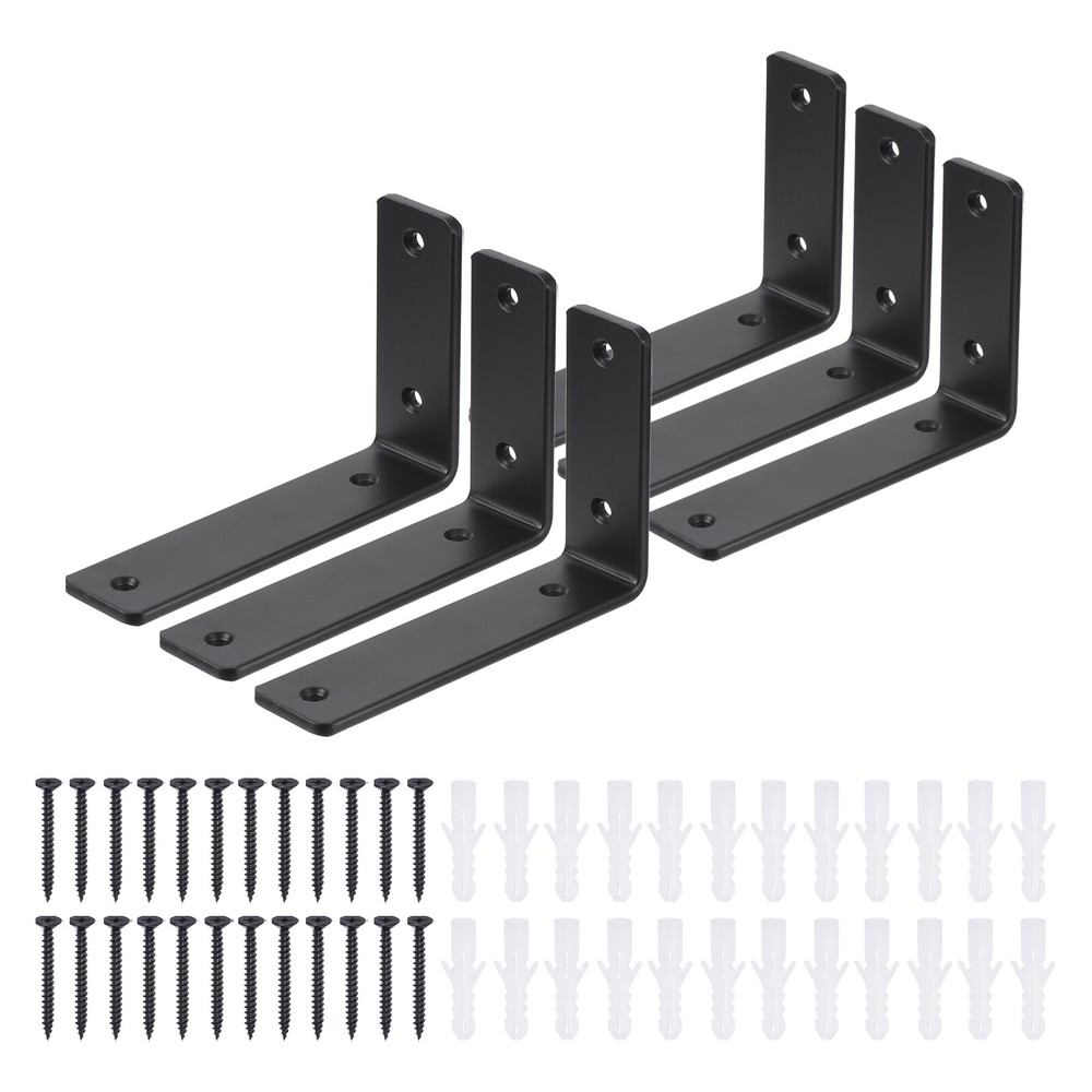Floating Shelf Brackets 6 Inch, 6 Pack Iron L Shelf Brackets Supports, Black