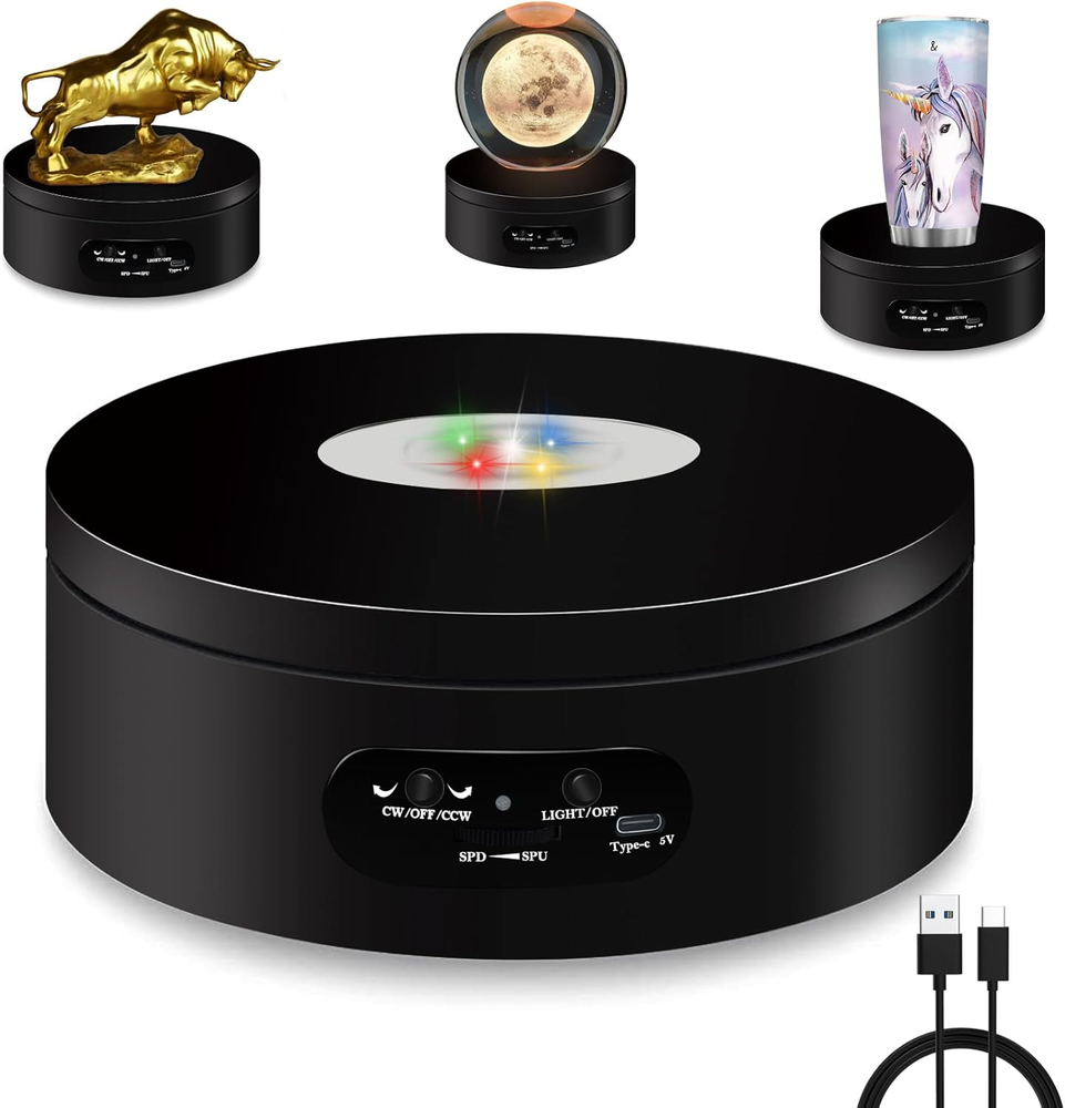YVV LED Rotating Stand with Lighted Base for Crystal Glass Art 360 View