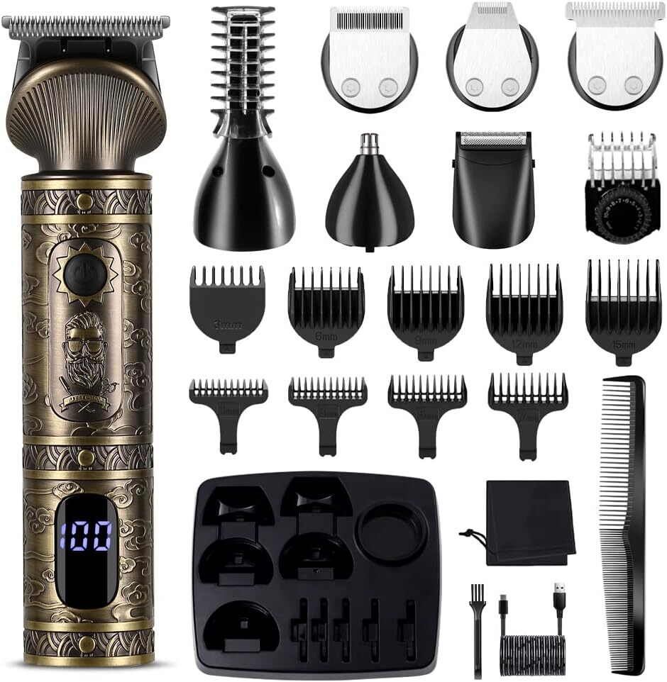 Professional Bronze Zero-Gapped T-Blade Beard Trimmer & Hair Clipper Kit