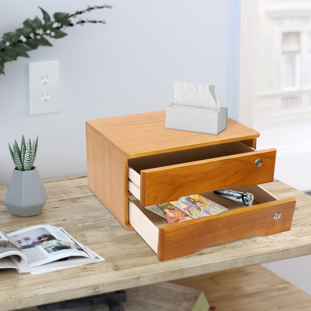 Lockable 2-Tier Desktop Storage Drawer for Home or Office Holds 66.14 lbs