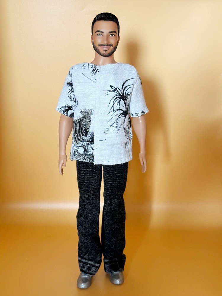 Hand-sewn Pattern Top & Denim Pants For Buff Ken Doll