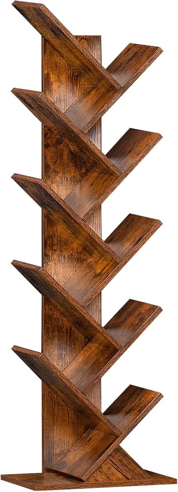 10 Tier Tree Book Shelf Floor Standing Wood Bookshelf Narrow Space Storage