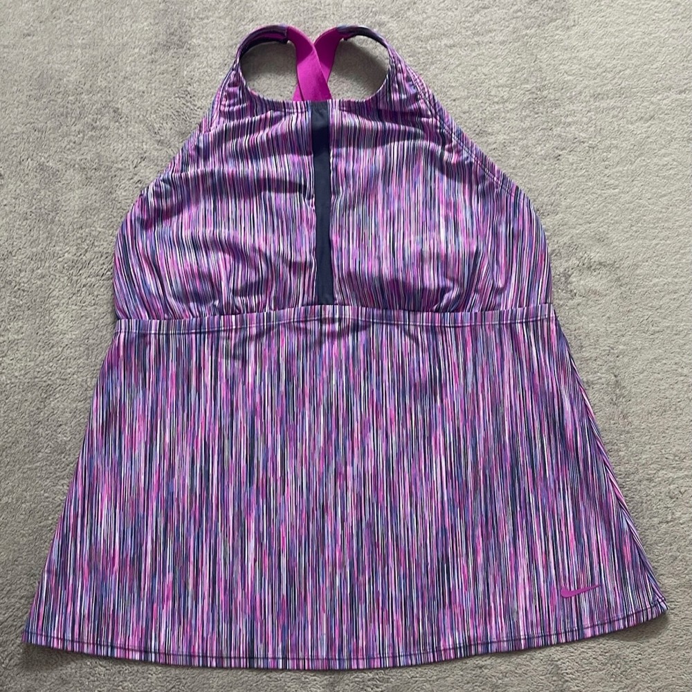 Nike Compression Top Women Size 1X Purple Stripe Athletic Crossback Stretch Tank