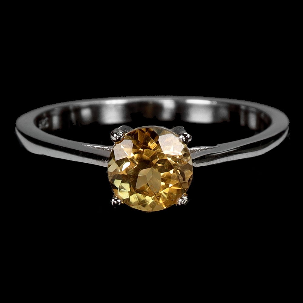 925 Sterling Silver Ring Round Citrine 6mm Natural Gemstone Jewelry Size 6