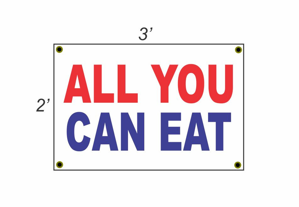 Double-Sided 2x3 Red White & Blue All-You-Can-Eat Banner Sign New Party Event Decor