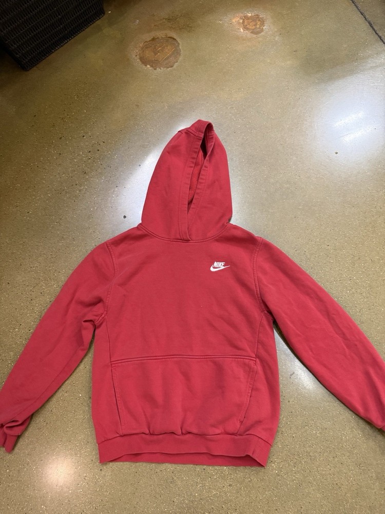 Nike Pullover Hoodie Red Fleece Sweatshirt Swoosh Logo Drawstrings Youth Size XL