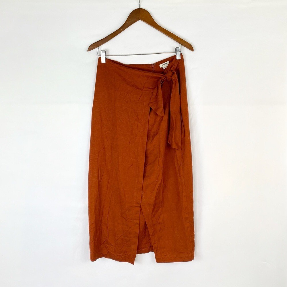 Jason Wu MIDI Wrap Burnt Orange Skirt Linen Blend Skirt Tie Size 6 Beach