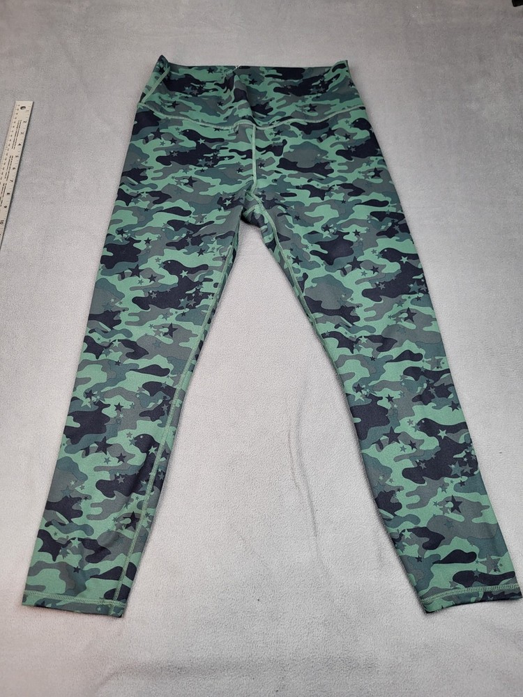 Fabletics Powerhold Leggings Womens L Green Camo Lightweight Stretch Gym
