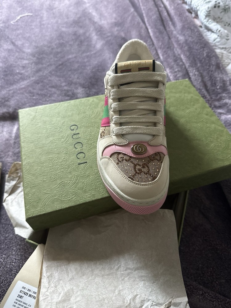 Gucci Women's GG Crystal Screener Sneaker Pink and Beige, Size 36 (US 5.5 To 6)