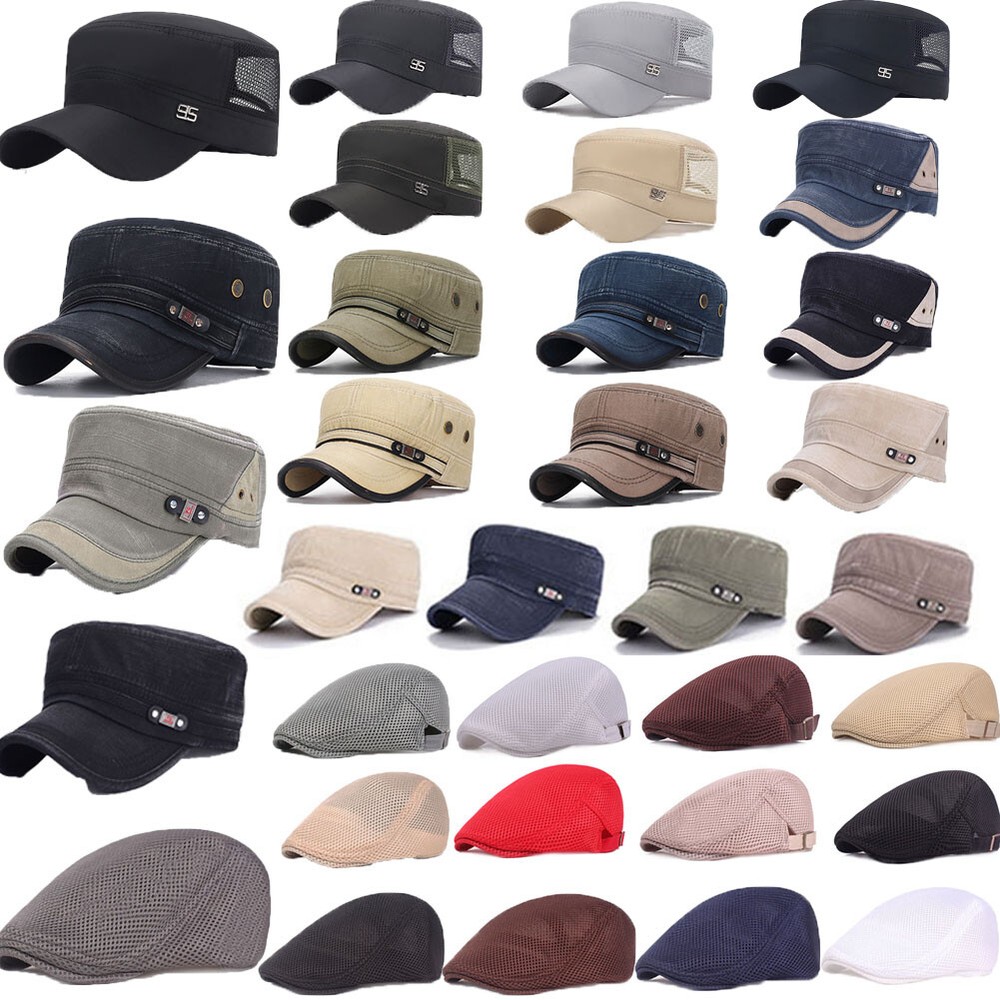Men Women Flat Top Military Cadet Sun Outdoor Travel Sports Golf Cap Hat Beret ◁
