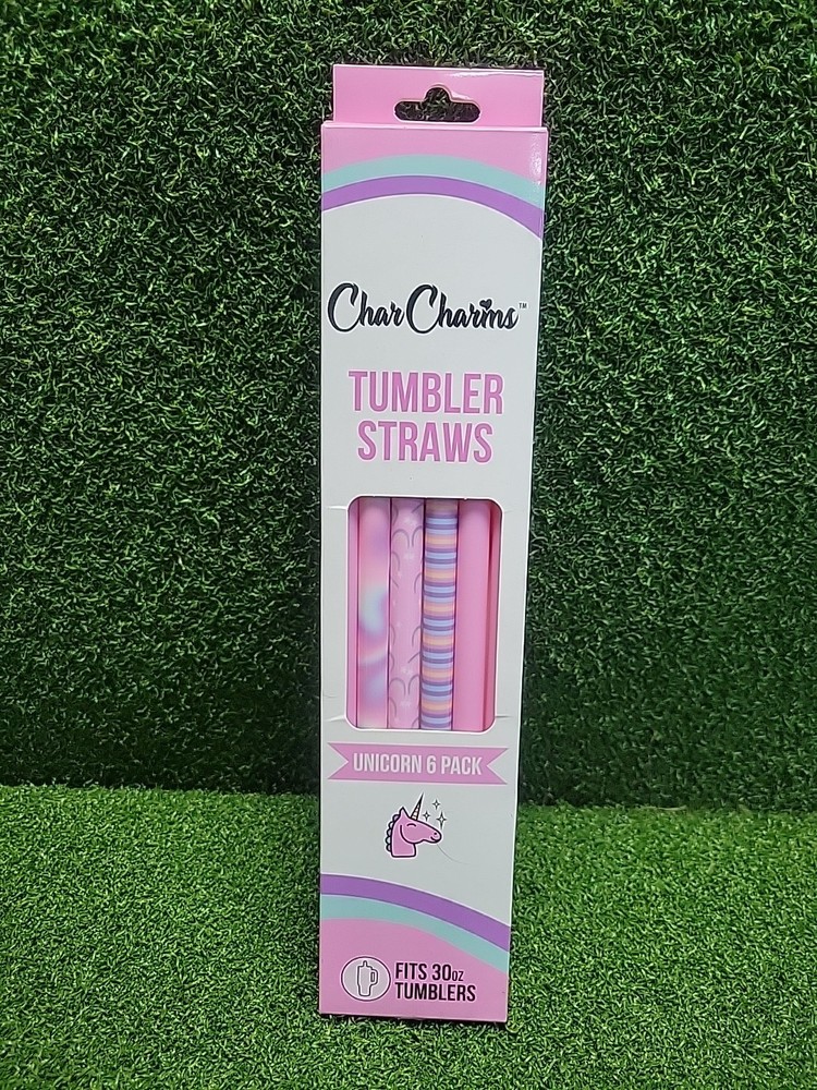 Char Charms Unicorn Tumbler Straws 6 Pack for 30oz Tumblers Reusable