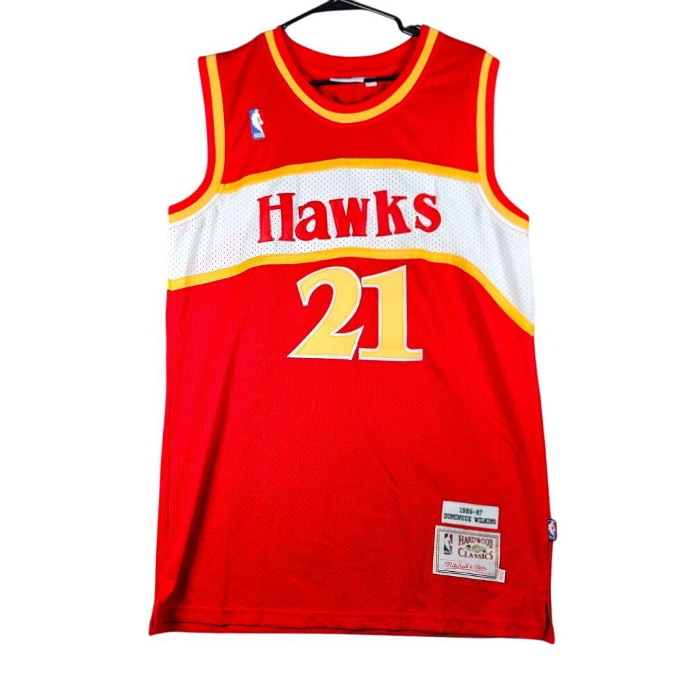 Camiseta Mitchell & Ness Atlanta Hawks #21 Dominique Wilkins NBA Hardwood 1986-87