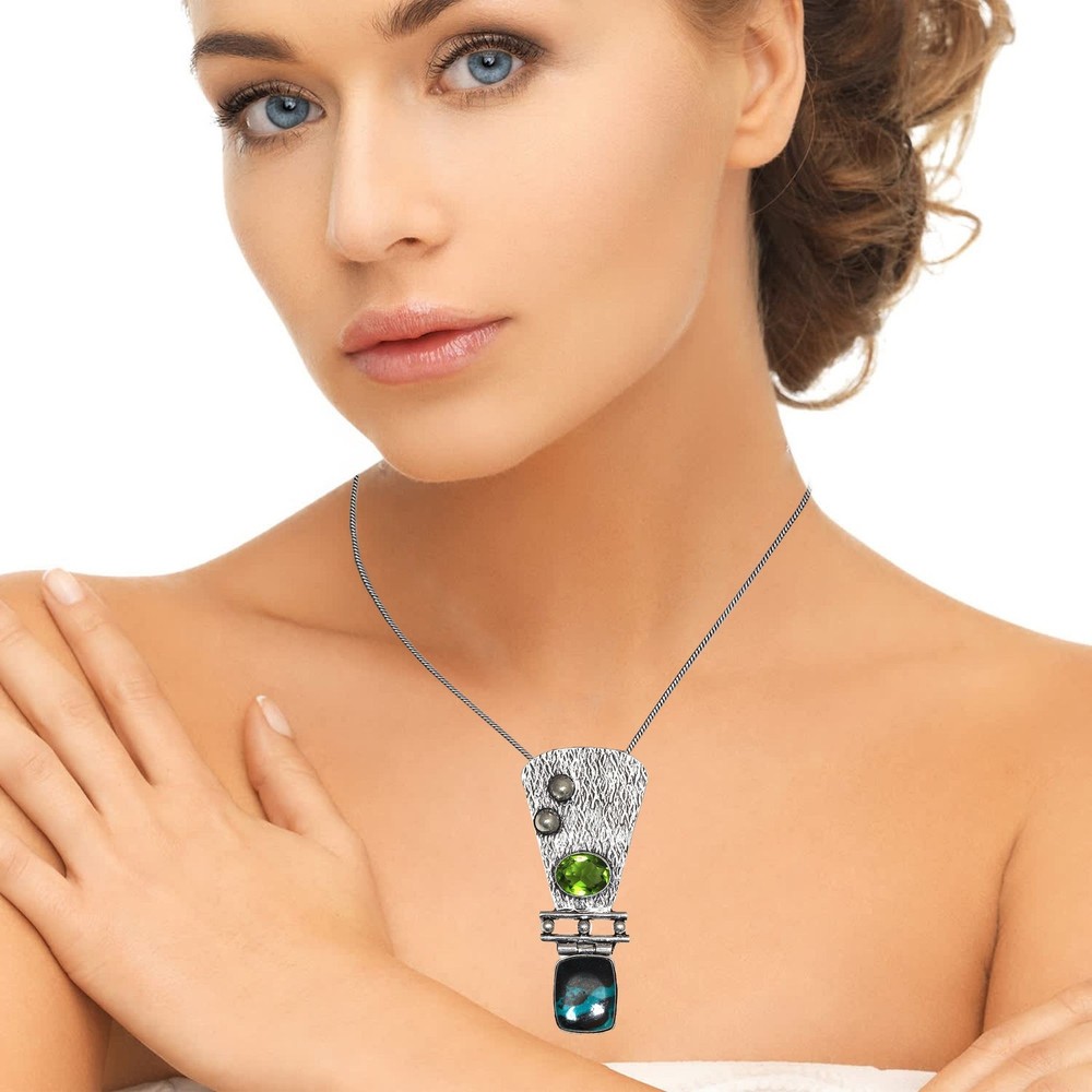 Azurite and Malachite Gemstone Pendant Necklace Gifted Jewelry